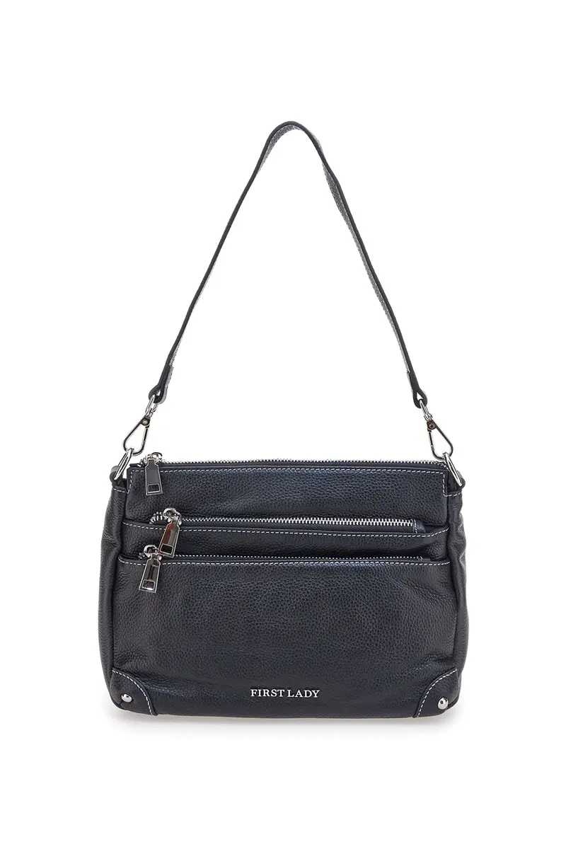 Borsa nera con manico corto e tracolla inclusi First Lady SL 18852