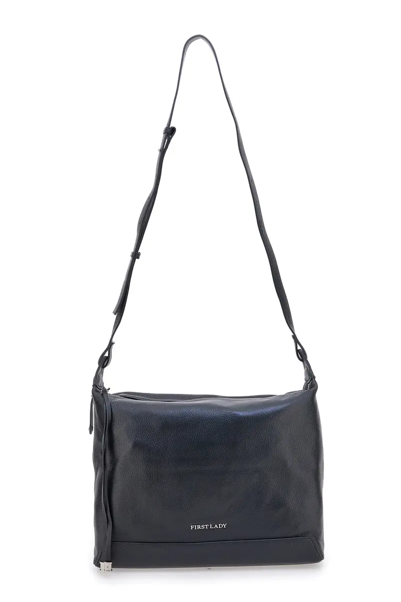 Borsa nera in vera pelle con tracolla e borsellino incluso First Lady SL 8801