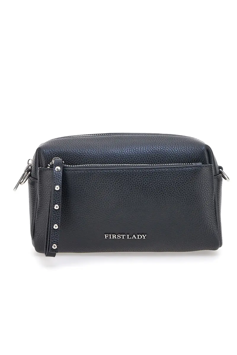 Borsa nera in vera pelle con tracolla e tasche interne First Lady SL 99138