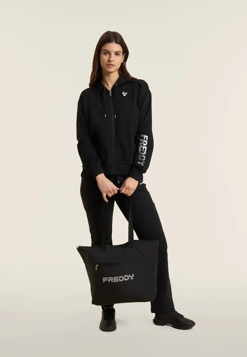 Borsa shopper in nylon con zip e logo FREDDY gommato