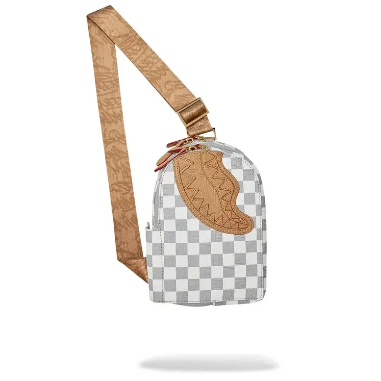 BORSELLO TRACOLLA UNISEX SPRAYGROUND EMBOSSED CREAM CHECK SLING