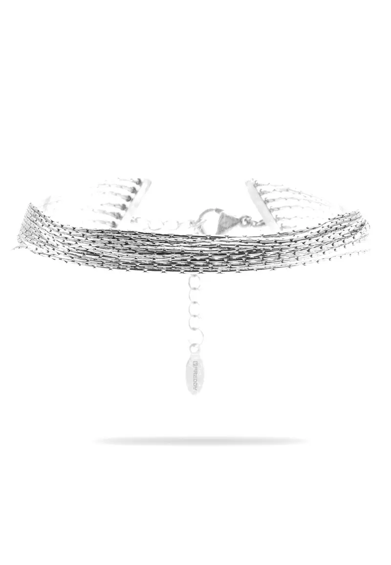 Bracciale multi-filo in acciaio argentato con catena a spiga