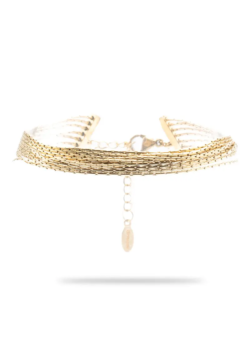 Bracciale multi-filo in acciaio dorato con catena a spiga