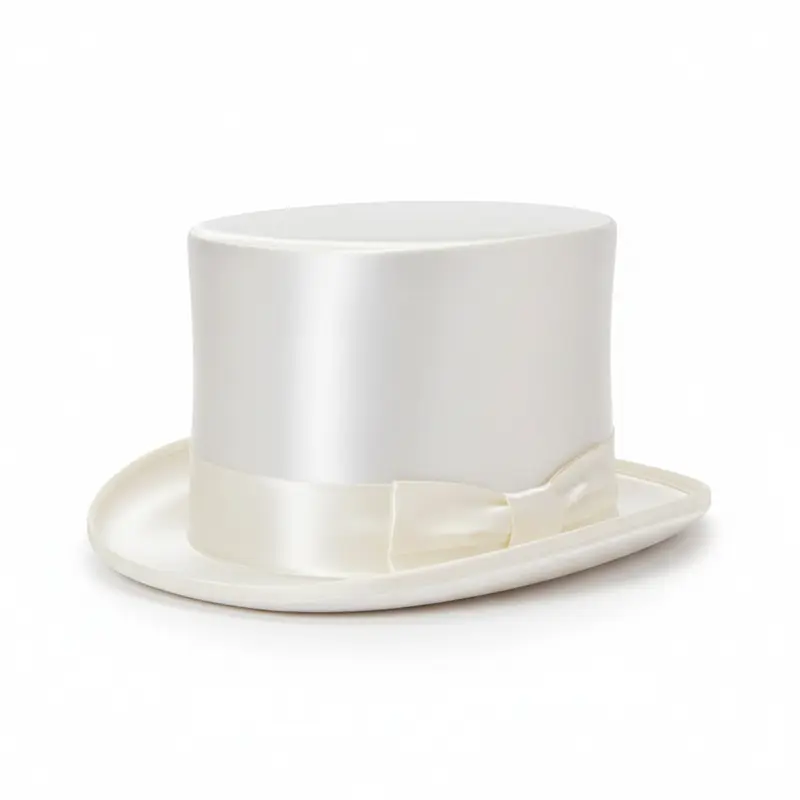 BRAD - Cappello a Cilindro Raso Seta Bianco Avorio da Sposo