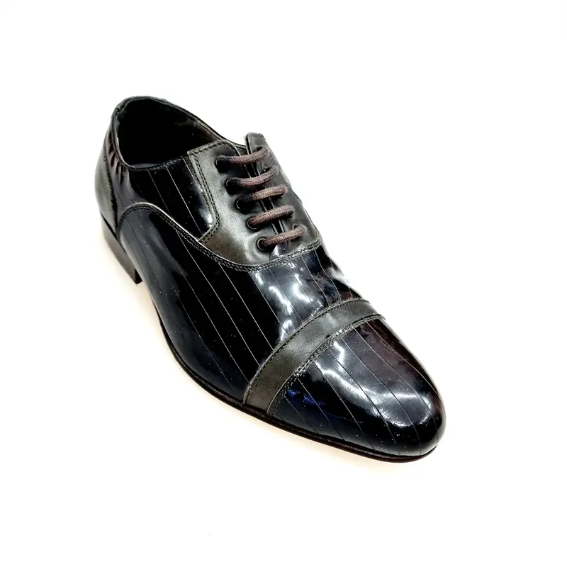 BRAD (Movida by WISH DANCE) - Scarpa in Pelle Nera e Vernice Nera Gessata tacco in Legno - Tango