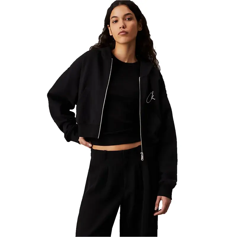CALVIN KLEIN JEANS FELPA CK CON ZIP E COLLO RICAMATO DONNA J224440 BEH