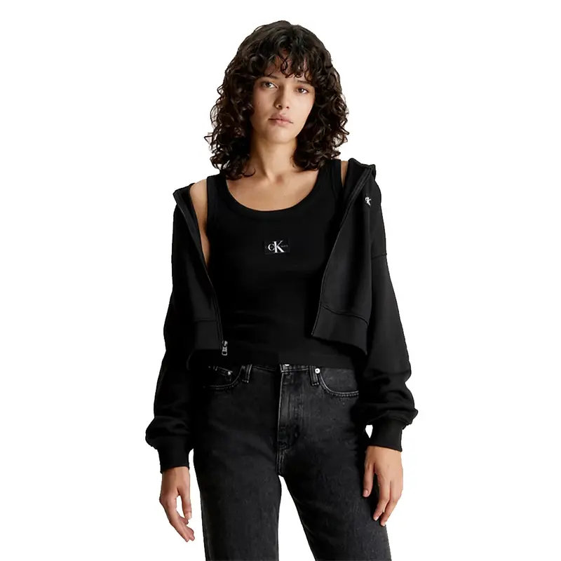 CALVIN KLEIN JEANS FELPA CON ZIP E CAPPUCCIO DONNA J222885 BEH