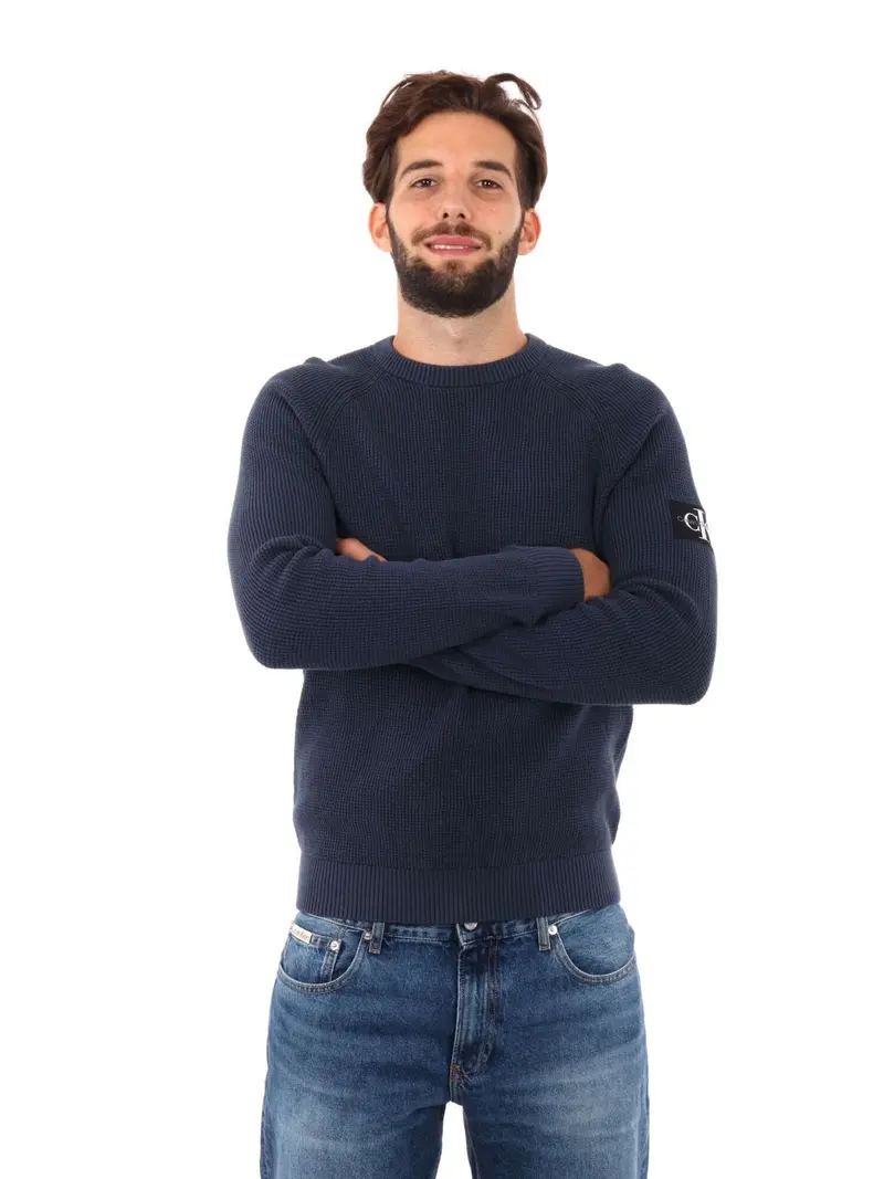 CALVIN KLEIN JEANS MAGLIONE GIROCOLLO CON LOGO SU MANICA UOMO J323989 PPK