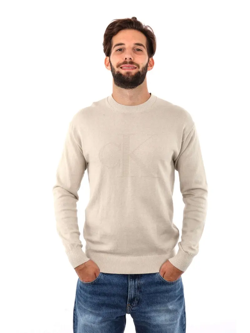 CALVIN KLEIN JEANS MAGLIONE GIROCOLLO INTARSIA CON LOGO CK UOMO J326453 PD7