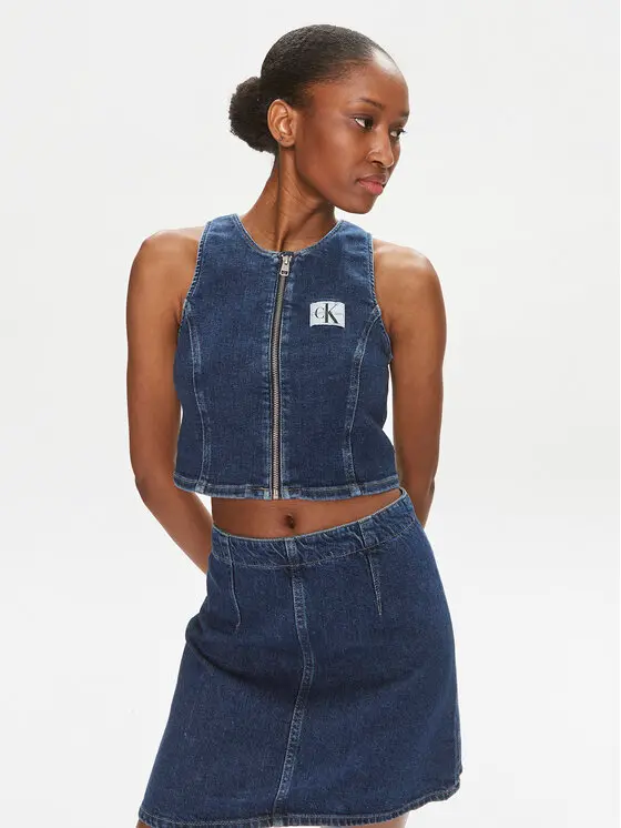 CALVIN KLEIN JEANS TOP CROP ZIP DONNA J222799 1BJ