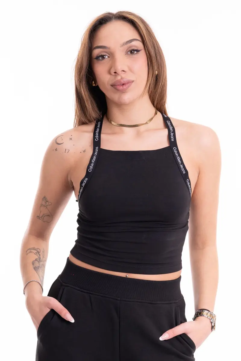 CALVIN KLEIN JEANS TOP LOGO ELASTIC STRAPPY DONNA J223110 BEH