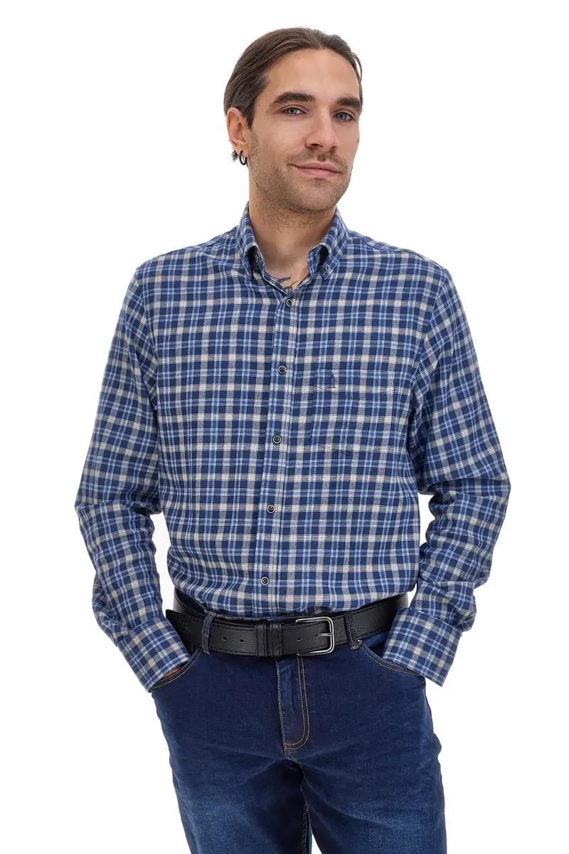 Camicia a quadri blu 100% cotone US Golf CC09