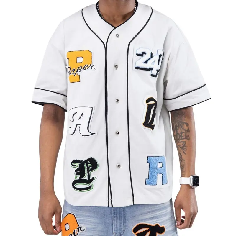 CAMICIA BASEBALL UOMO PAPER MONEY LOGOS BIANCA