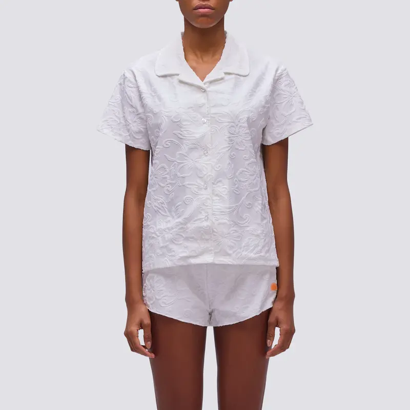 CAMICIA BOWLING DONNA SUNDEK IN SPUGNA JACQUARD FLOREALE BIANCA