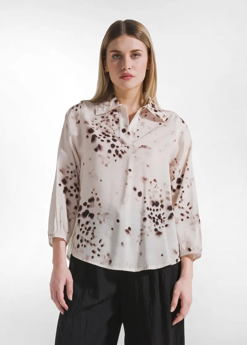CAMICIA IN VISCOSA STAMPATA EFFETTO STROPICCIATO BEIGE