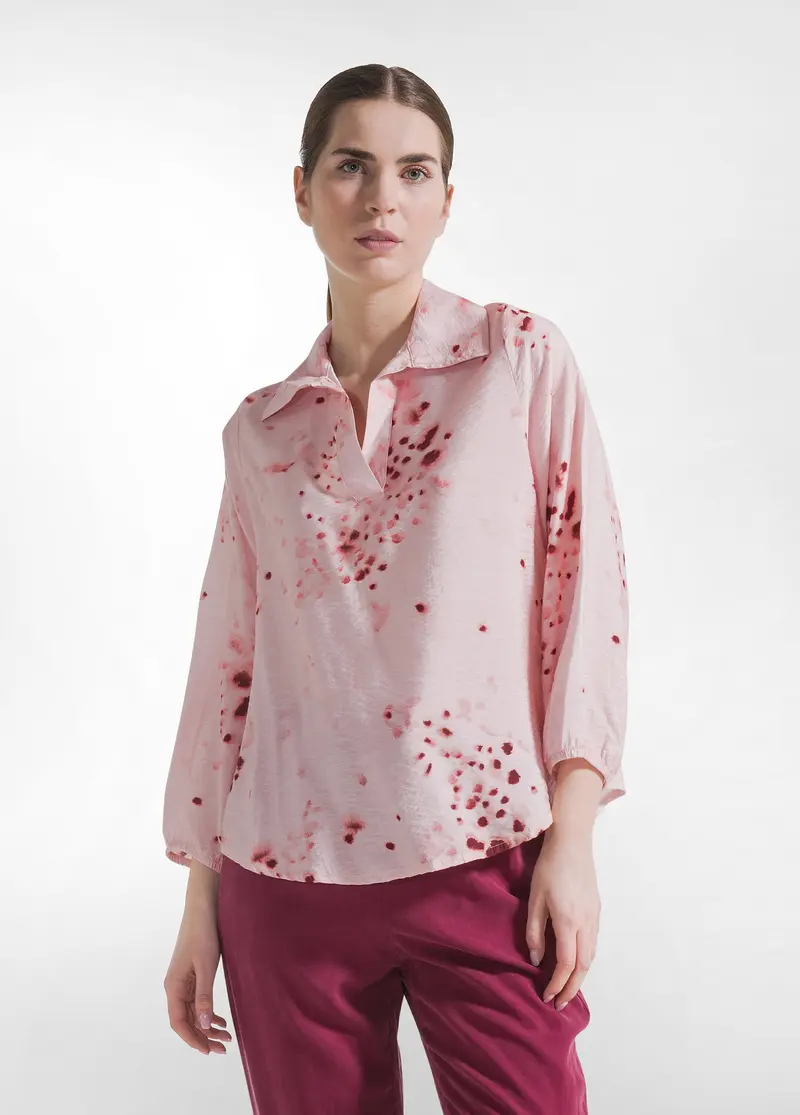 CAMICIA IN VISCOSA STAMPATA EFFETTO STROPICCIATO ROSA