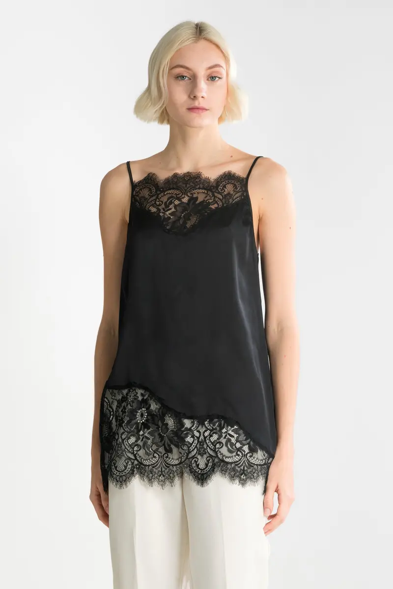 Camisole top in viscose with chantilly lace 1418