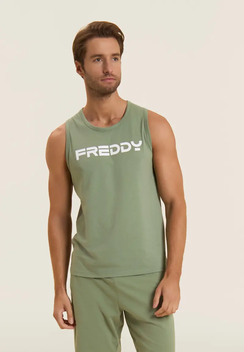 Canotta in cotone con retro vogatore e logo FREDDY