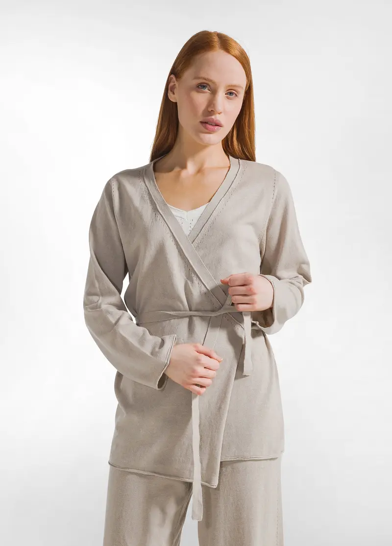 CARDIGAN ALLACCIATO MISTO LINO BEIGE