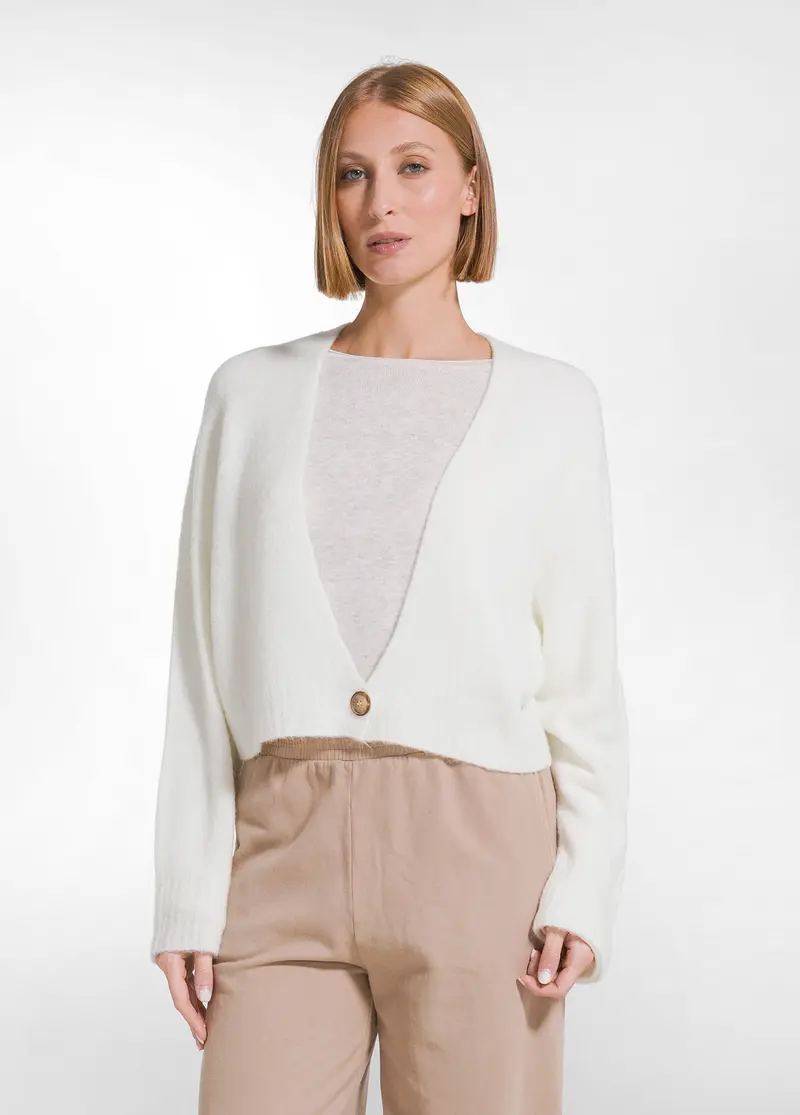 CARDIGAN CORTO IN ALPACA BIANCO
