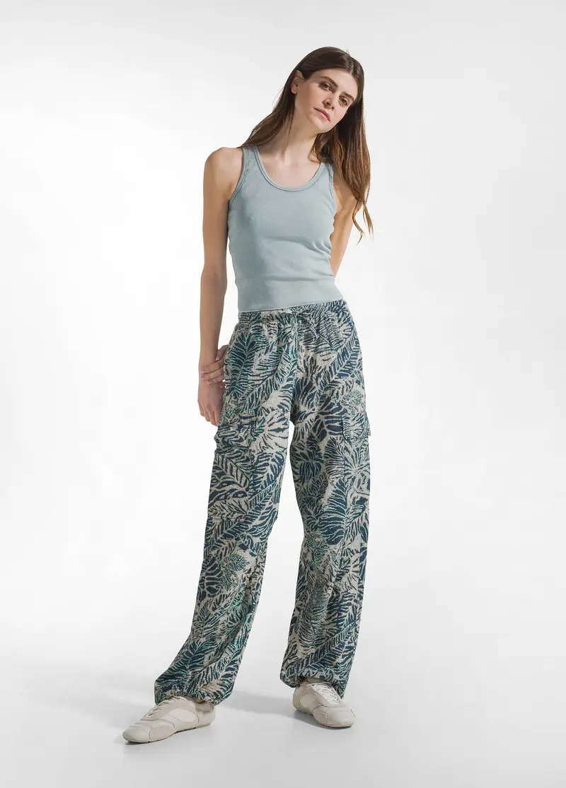 CARGO STAMPATO IN COTONE INCRESPATO BLU