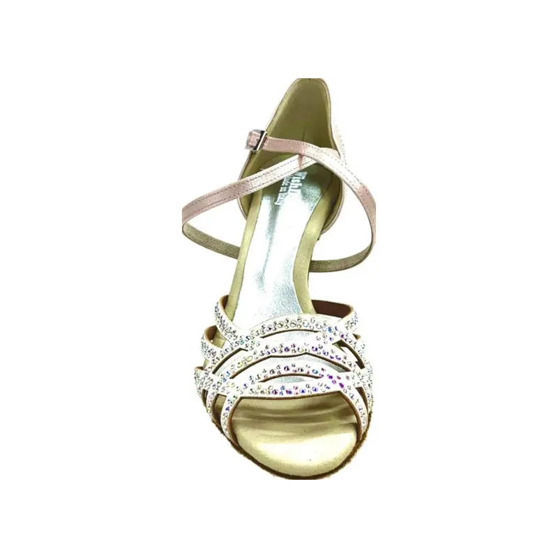 CAROLIN QC (Marea L14) - Scarpa da Ballo Latino Americano Donna in Raso Seta Cipria Rosé Con Swarovski Boreali e Tacco a Rocchetto