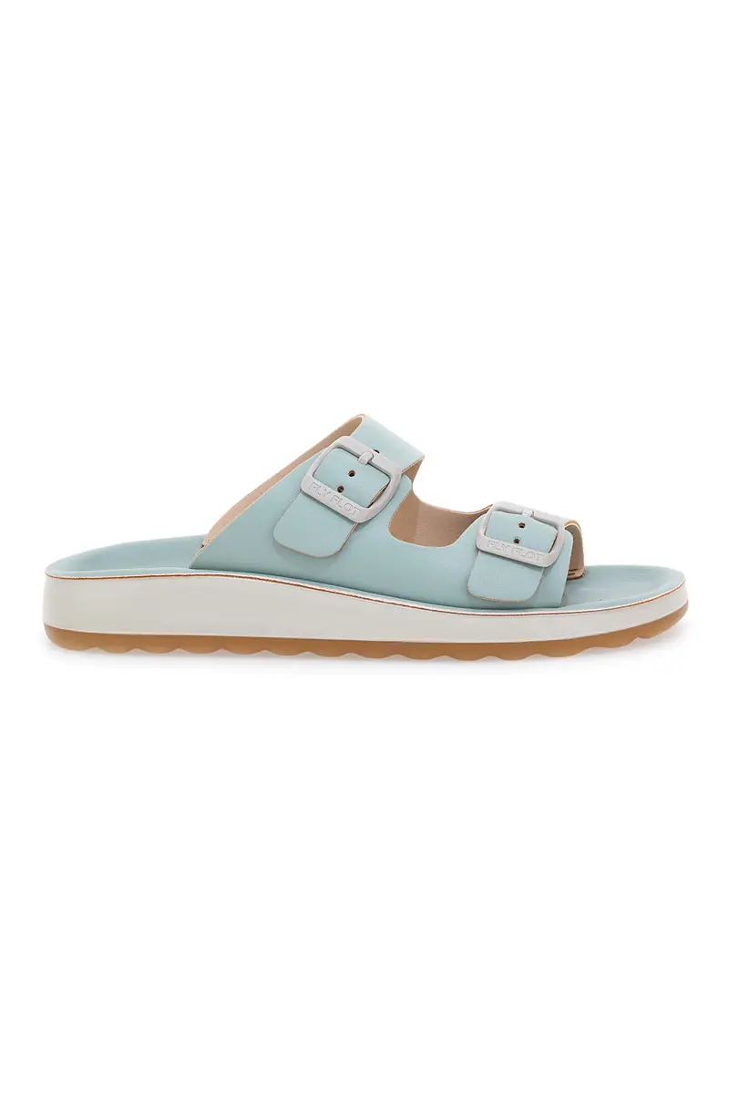 Ciabatte azzurre verde acqua con doppia fibbia e fondo comfort FLY FLOT 77077ZZ