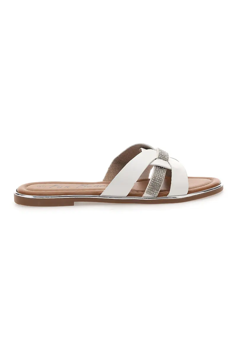 Ciabatte bianche con fasce incrociate e strass Fun Beach 14217