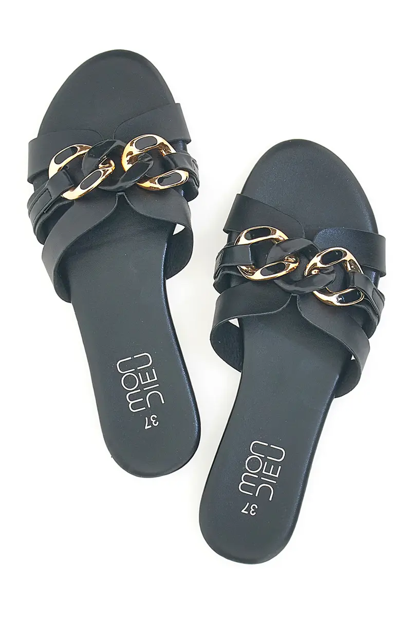 Ciabatte Flat Nere con Fibbia Oro MON DIEU PREA1320