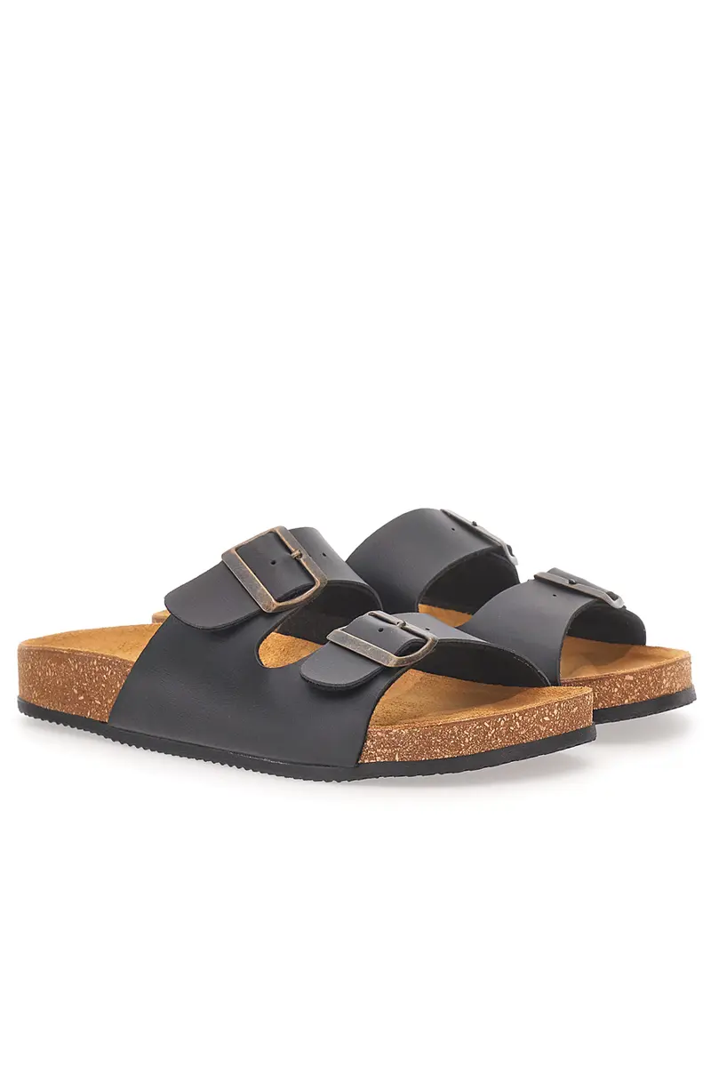 Ciabatte nere doppia fibbia sottopiede in pelle Made in Italy Pittarello Tierra 335A038SR