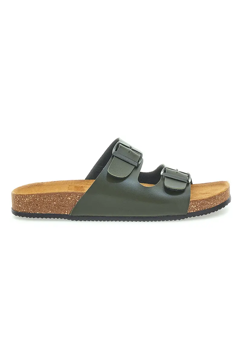 Ciabatte verde militare con doppia fibbia e cinturini Pittarello Tierra 335A038SR