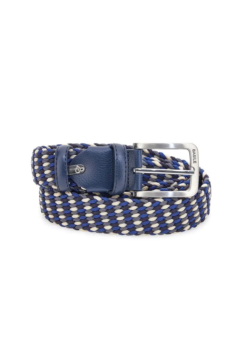 Cintura intrecciata blu e beige elastica taglia unica Basile BA1346/ELASTICO