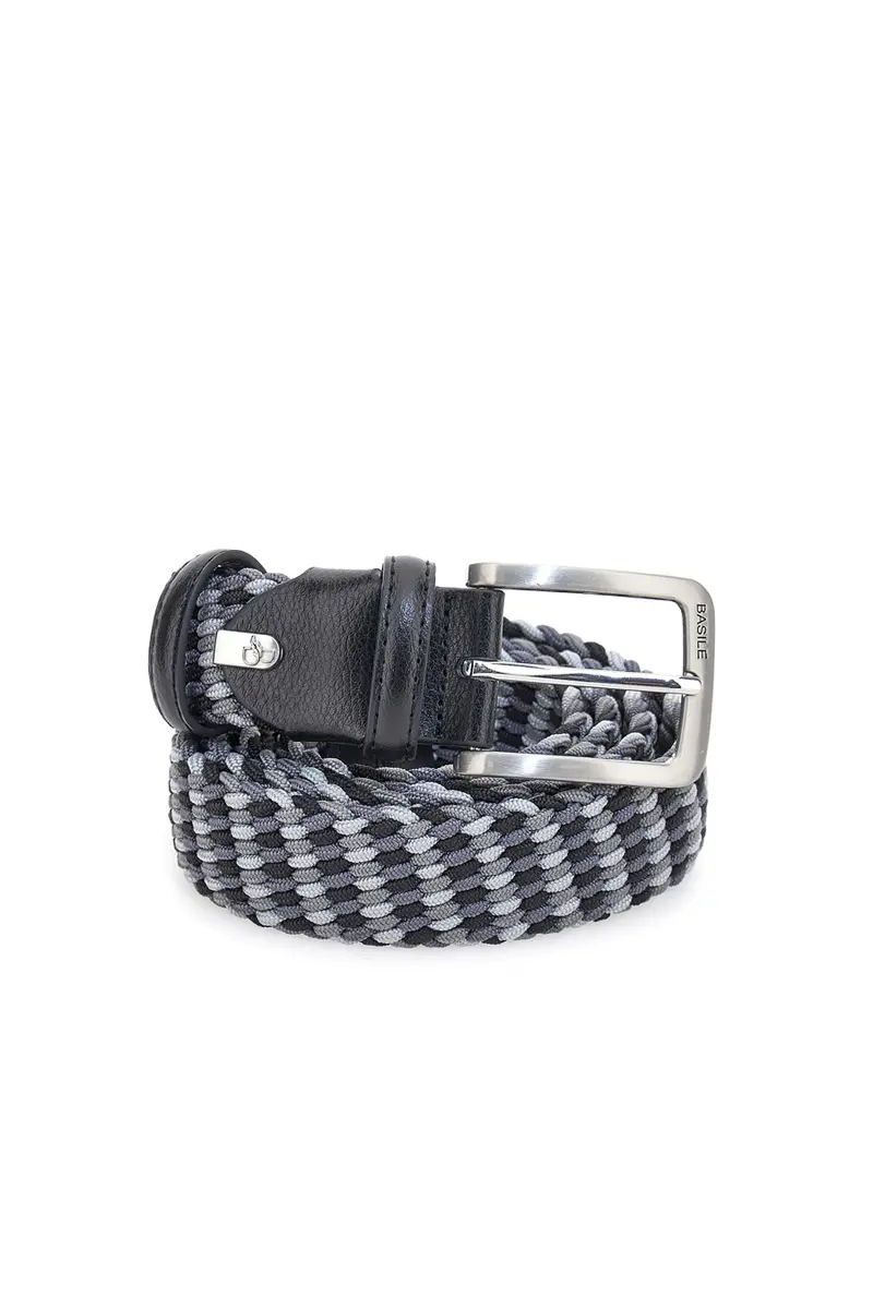 Cintura intrecciata nera e grigia elastica taglia unica Basile BA1346/ELASTICO