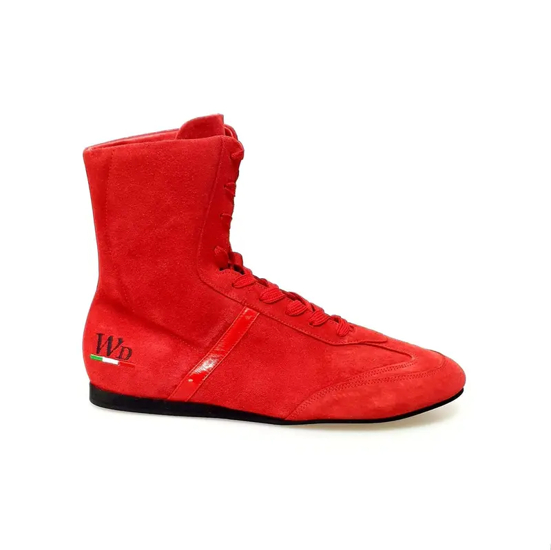 Clay - Sneaker Alta in Camoscio Rosso con Dettaglio in Vernice Rossa Rivestito in Vera Pelle Italiana - Salsa
