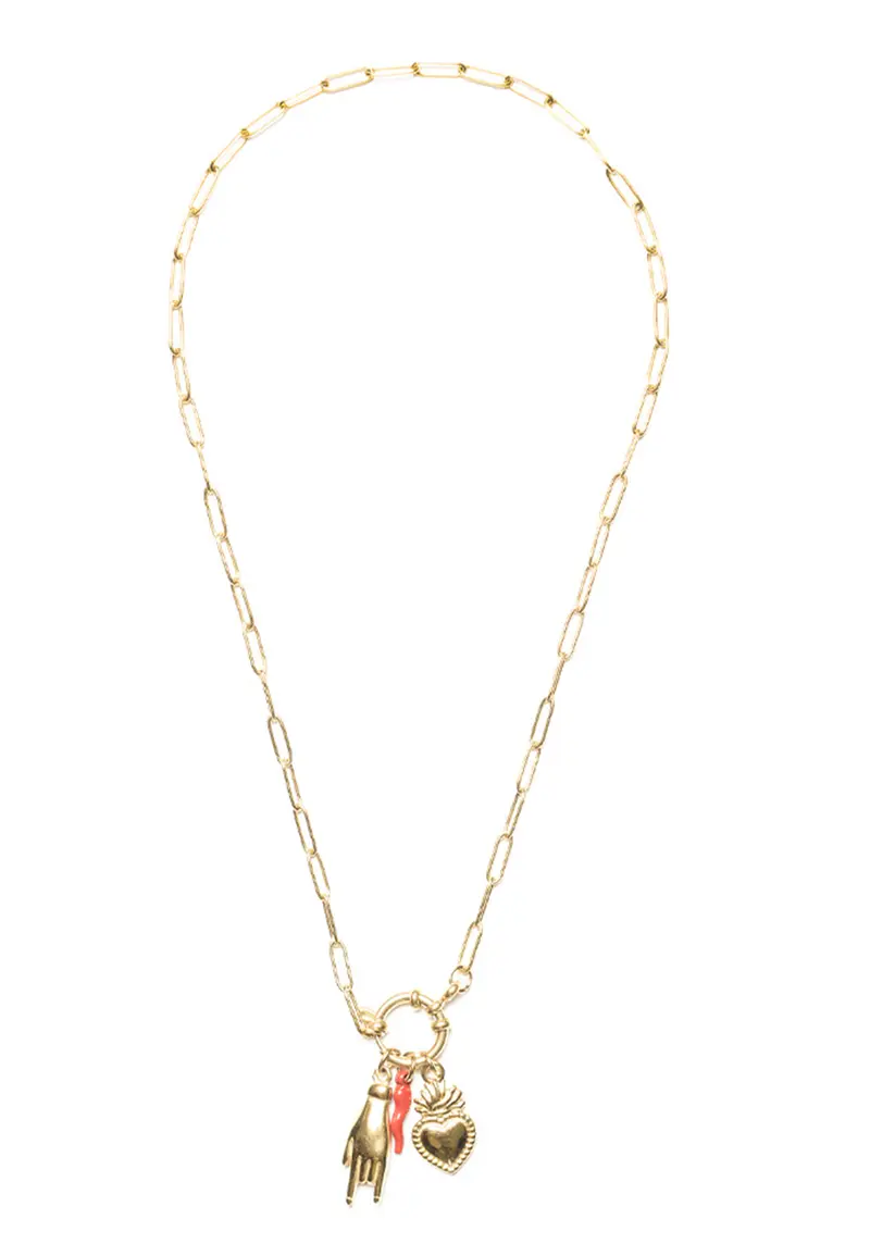 Collana a catena in acciaio Dorato pendente Cuore Sacro