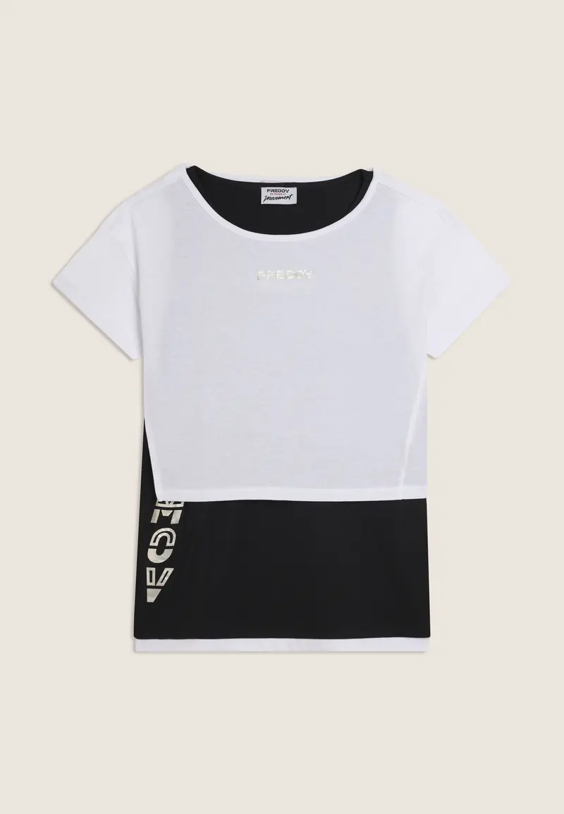 Completo t-shirt cropped e canotta con stampa perlata
