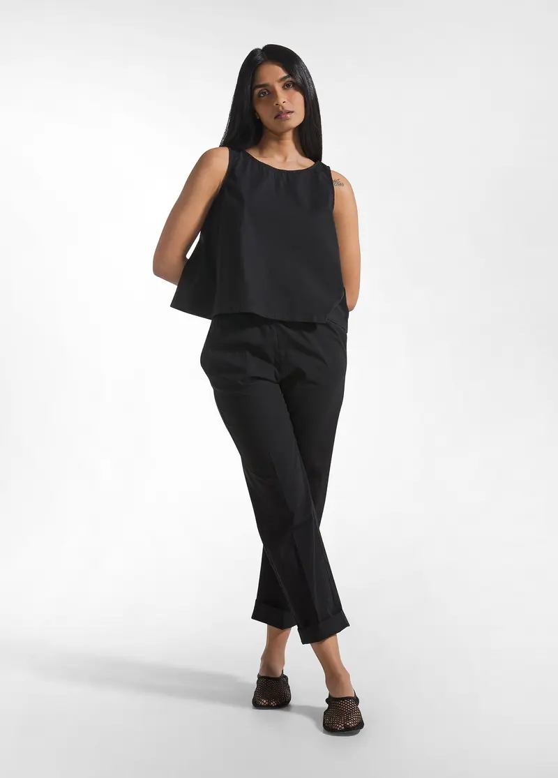 COMPLETO TOP E PANTALONI DRITTI IN POPLINE ELASTICIZZATO NERO