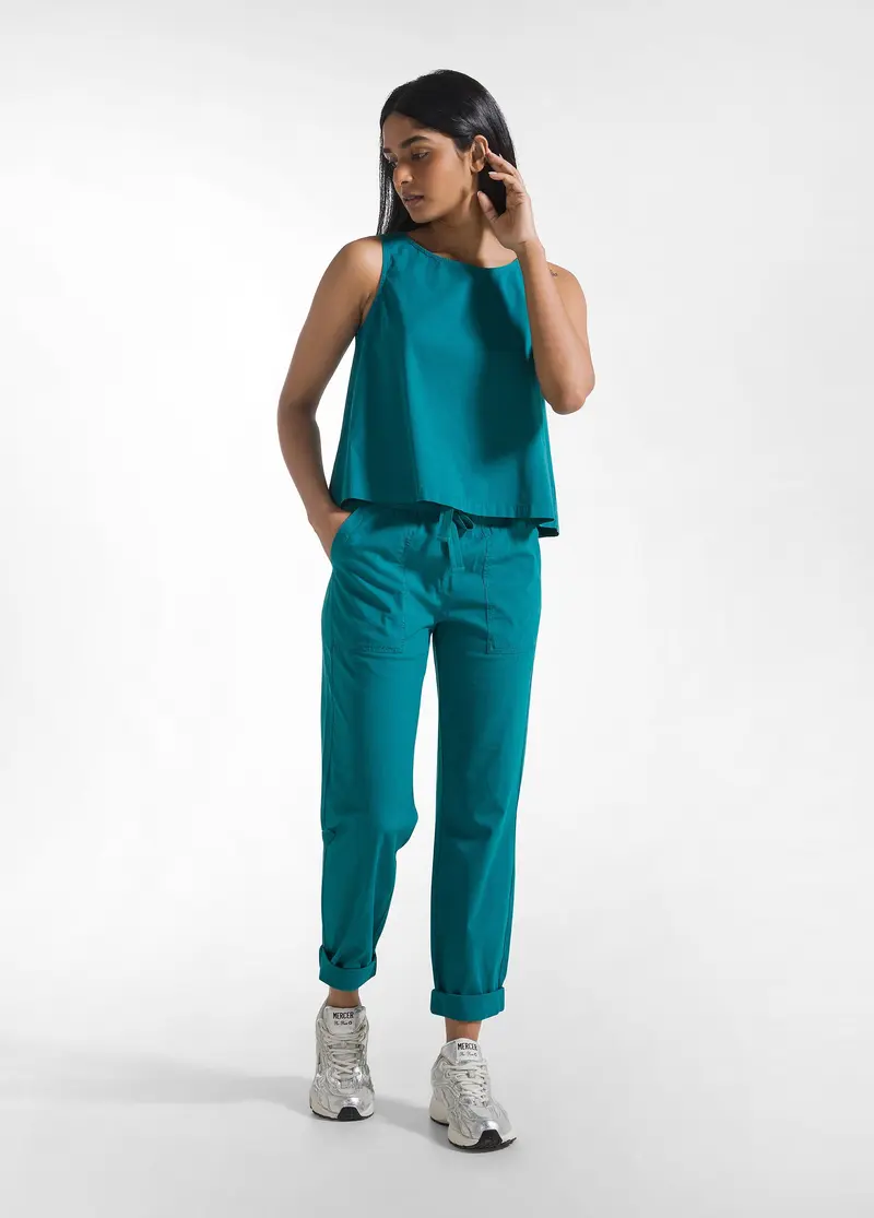 COMPLETO TOP E PANTALONI DRITTI IN POPLINE ELASTICIZZATO VERDE