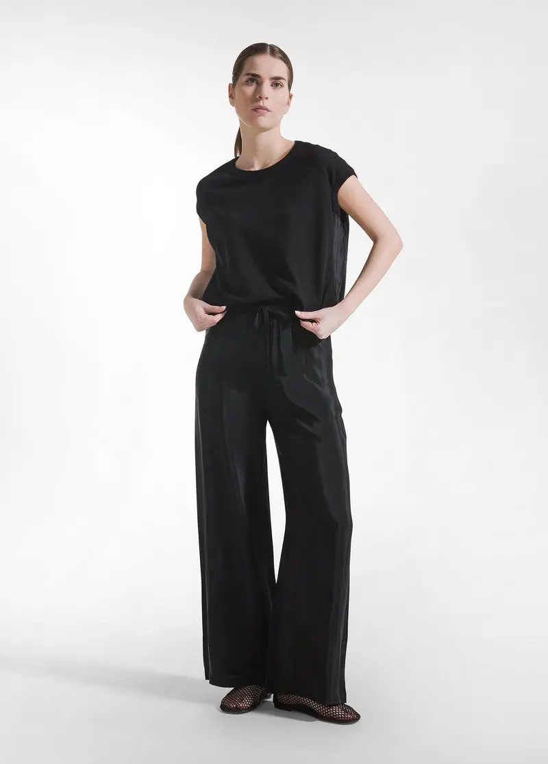 COMPLETO TOP E PANTALONI PALAZZO IN MISTO SETA-COTONE NERO
