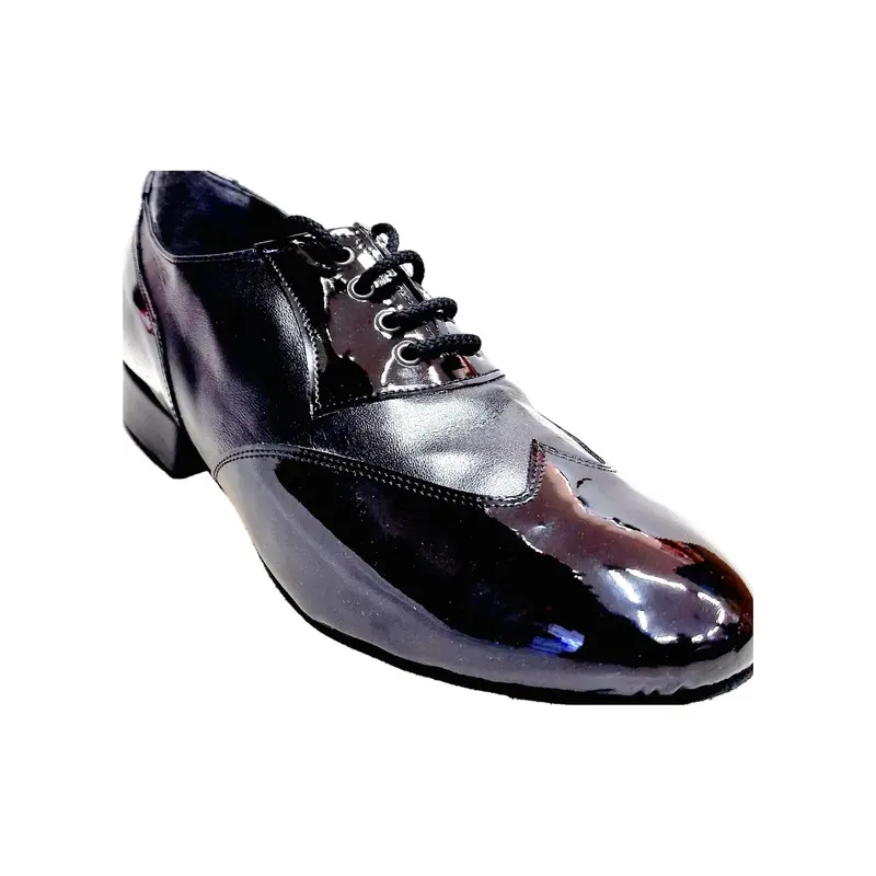 COTISO (108N) - Scarpa da Ballo Salsa Uomo Stringata a Coda di Rondine Mod. Oxford in Vernice Nera e Pelle Nera