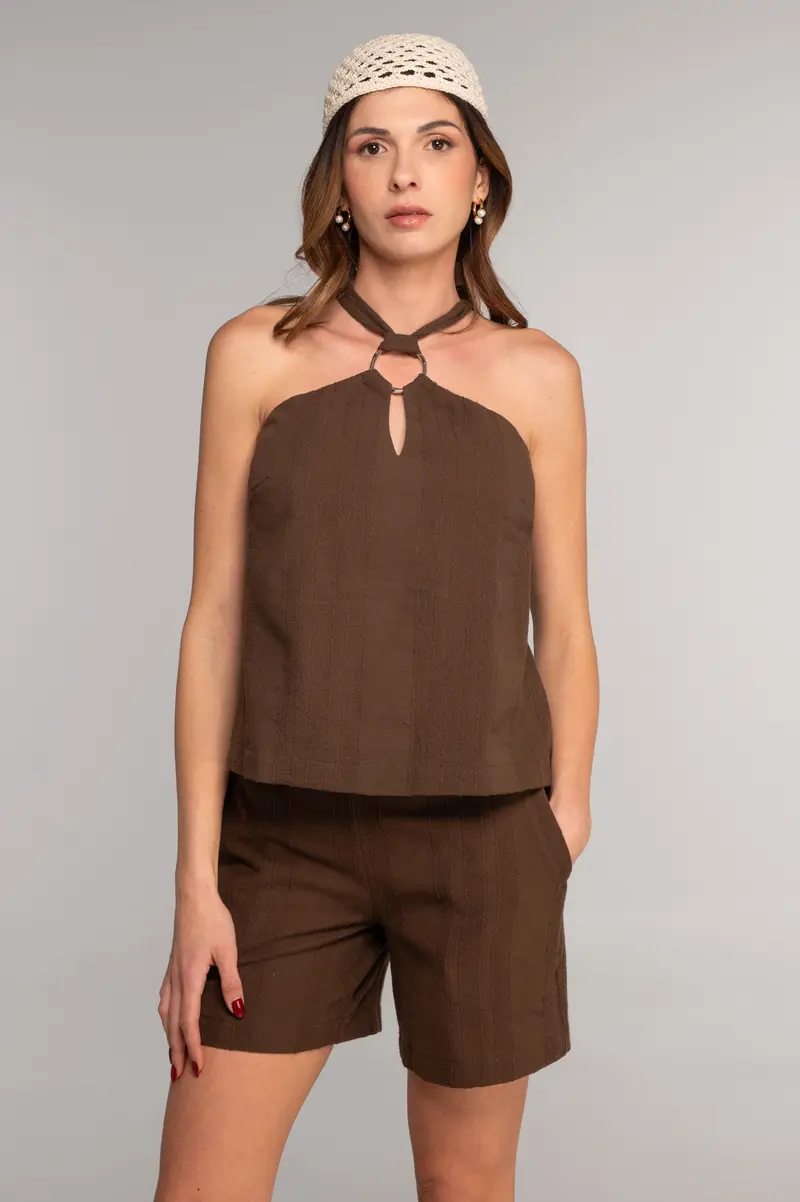 Cotton jacquard halter neck top 7730X