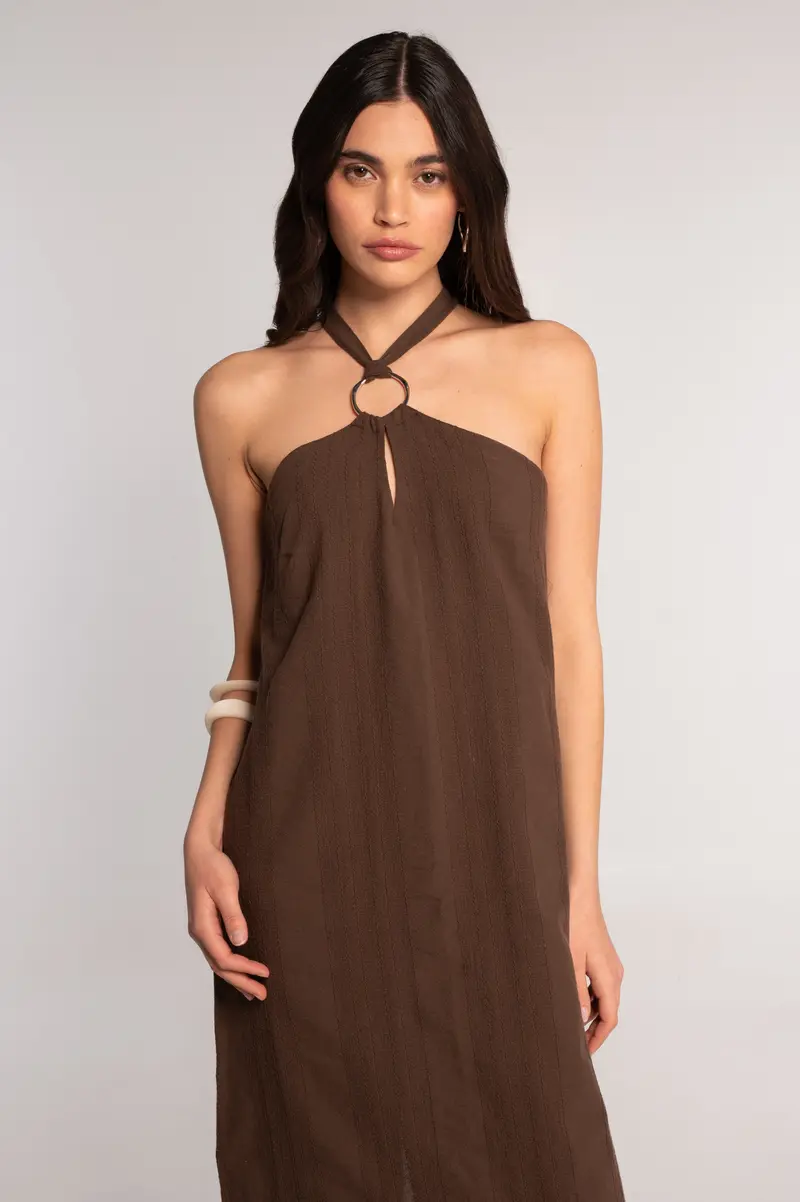 Cotton jacquard long halter neck dress 7734X