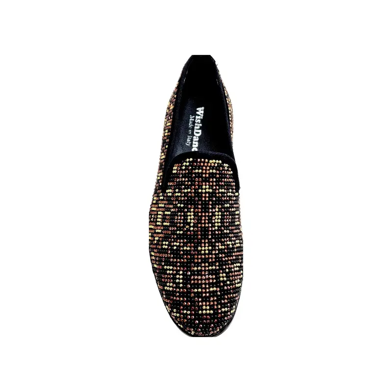 CURTIS Leopard Brown (800PJ) - Mocassino da Ballo Salsa Uomo in Camoscio nero con Swarovski neri borchiette marrone e Oro Maculata Livrea Leopardo