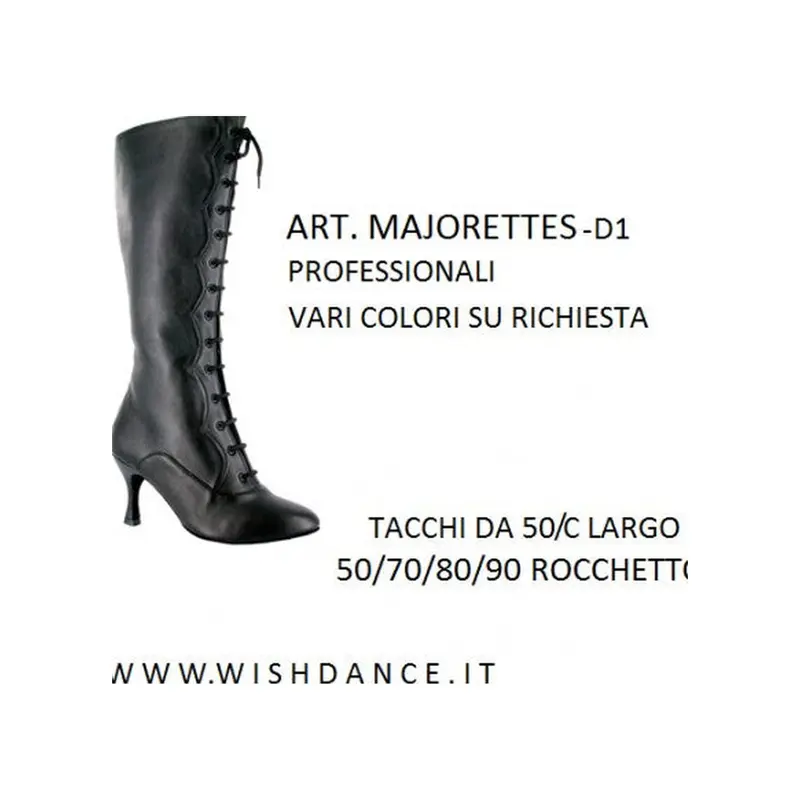 D-1 Zip (B)  - Stivale Alto sotto al ginocchio in Pelle Nera con Stringhe Chiuse Finte e apertura con Zip a lato - Salsa