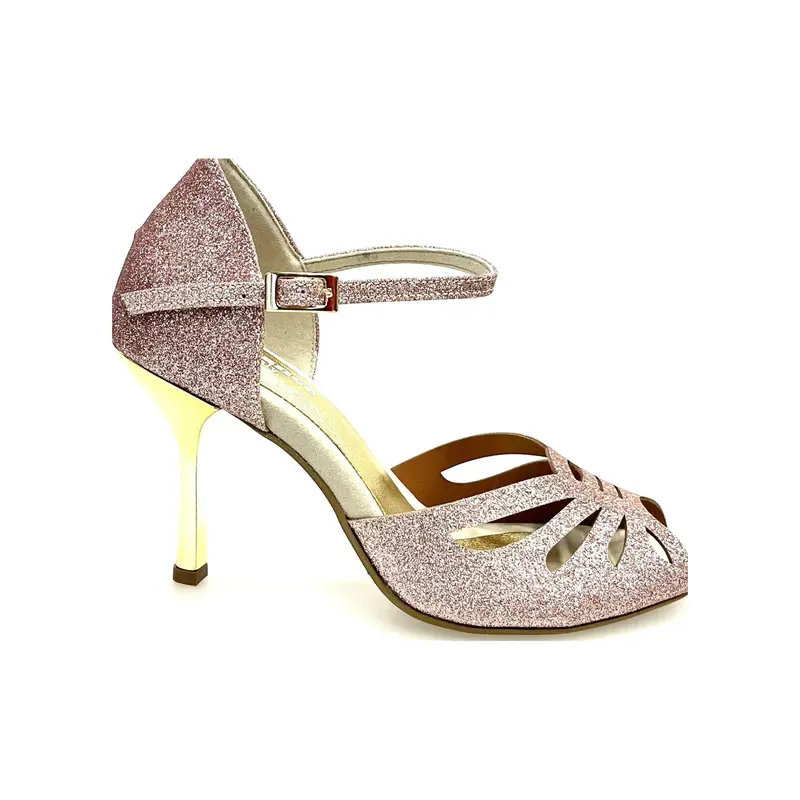 DADA Diamond (L5) - Scarpa da Ballo Salsa in Glitter Sabbia con Tacco a Stiletto