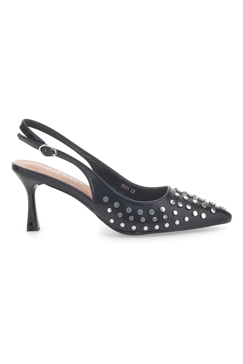 Décolleté Sling-back Nere Con Borchie First Lady P591
