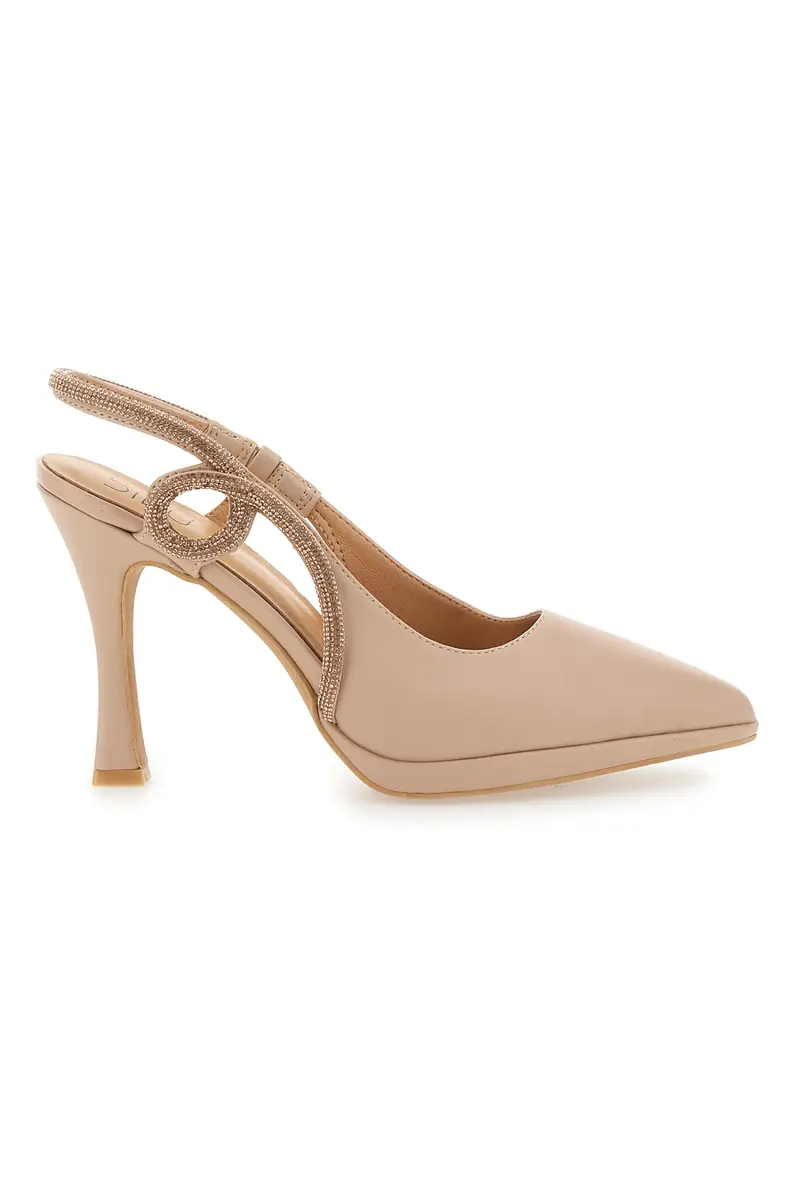 Décolleté Slingback Nude con Punta Sfilata e Cinturino con Strass Mon Dieu 1929S30