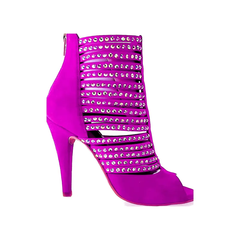 Elizabeth Plus - Sandalo da Ballo Salsa Donna a Tronchetto in Camoscio Fuxia e Swarovski Boreali