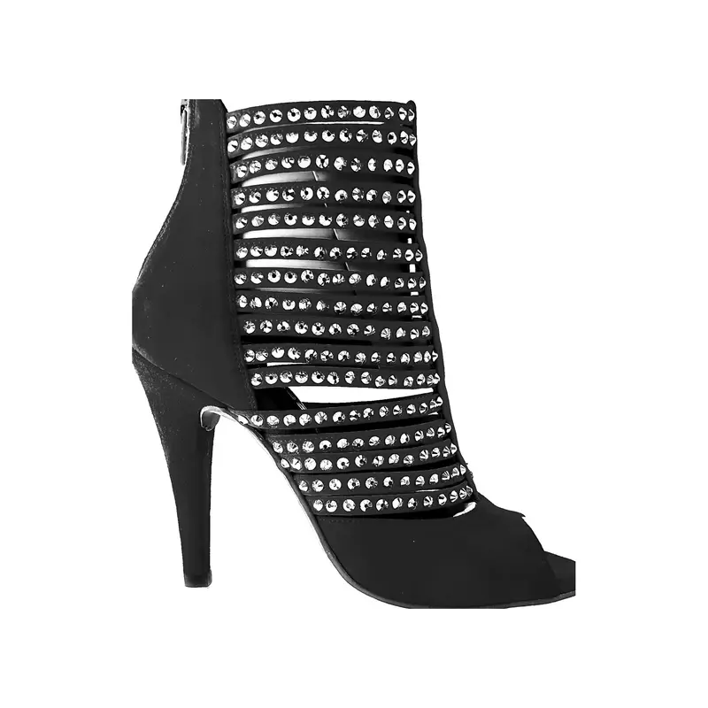 Elizabeth Plus - Sandalo da Ballo Salsa Donna a Tronchetto in Camoscio Nero e Swarovski Boreali