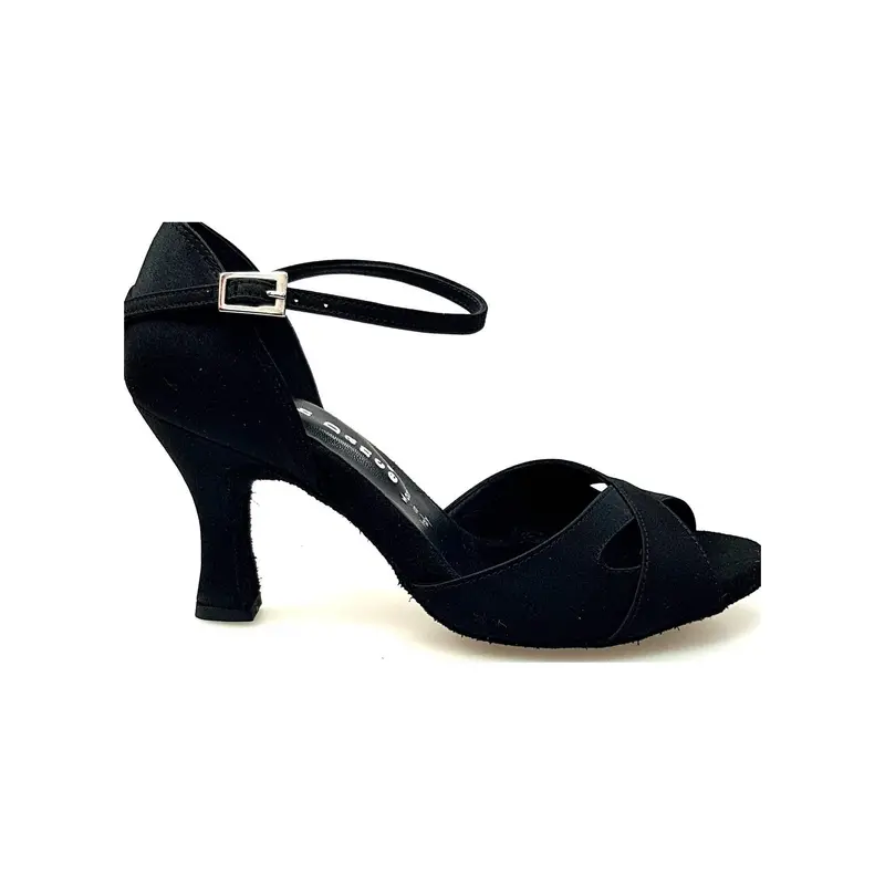 Ely QA (32QA B ) - Scarpa da Ballo Salsa Basica da Donna in Raso Nero e Cinturino singolo con Tacco Basso a Rocchetto